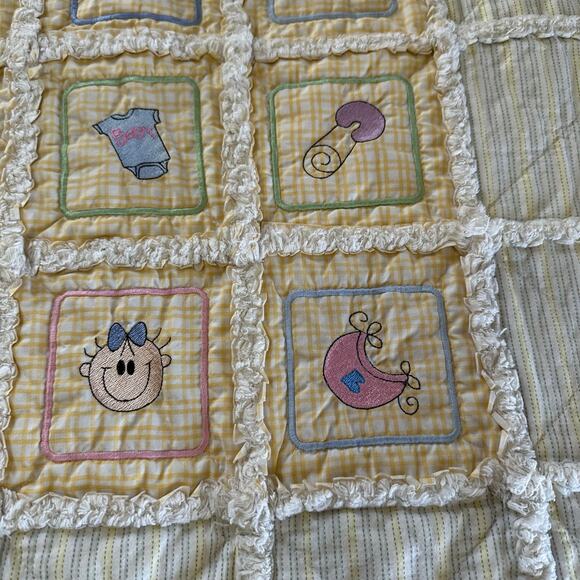 Baby Blanket Vintage Handmade Quilted Crib Throw Cotton‎ Yellow Multicolor Kids - Picture 4 of 7
